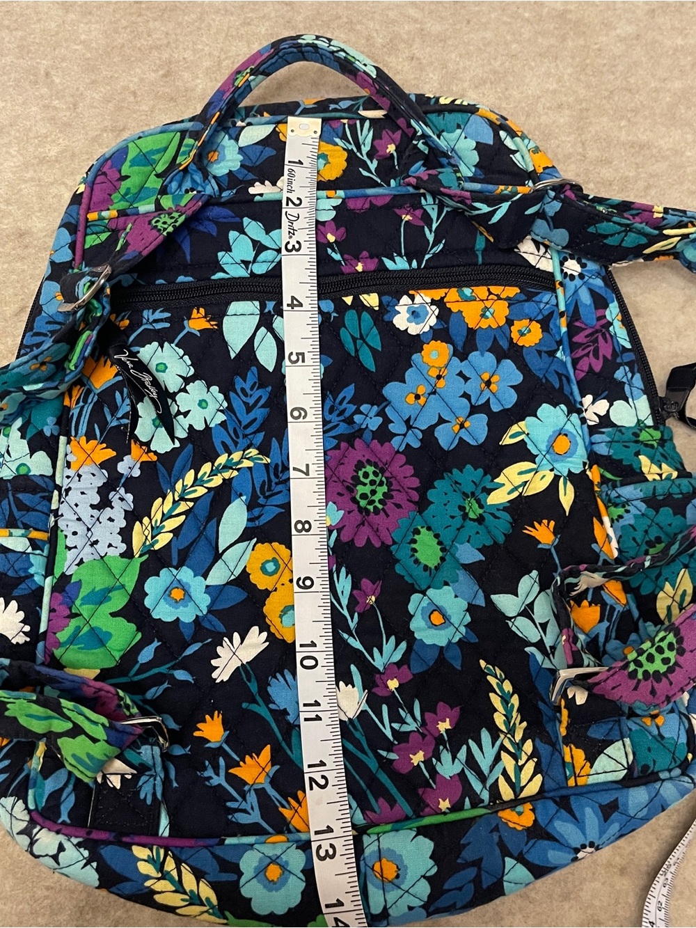 Vera Bradley Retired Chandelier Floral Iconic Campus Backpack Navy Blue Floral - Picture 11 of 12